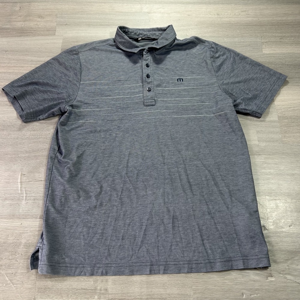 Travis Mathew Polo Shirt Mens Large Gray Stripe Golf Pima Cotton Blend Top